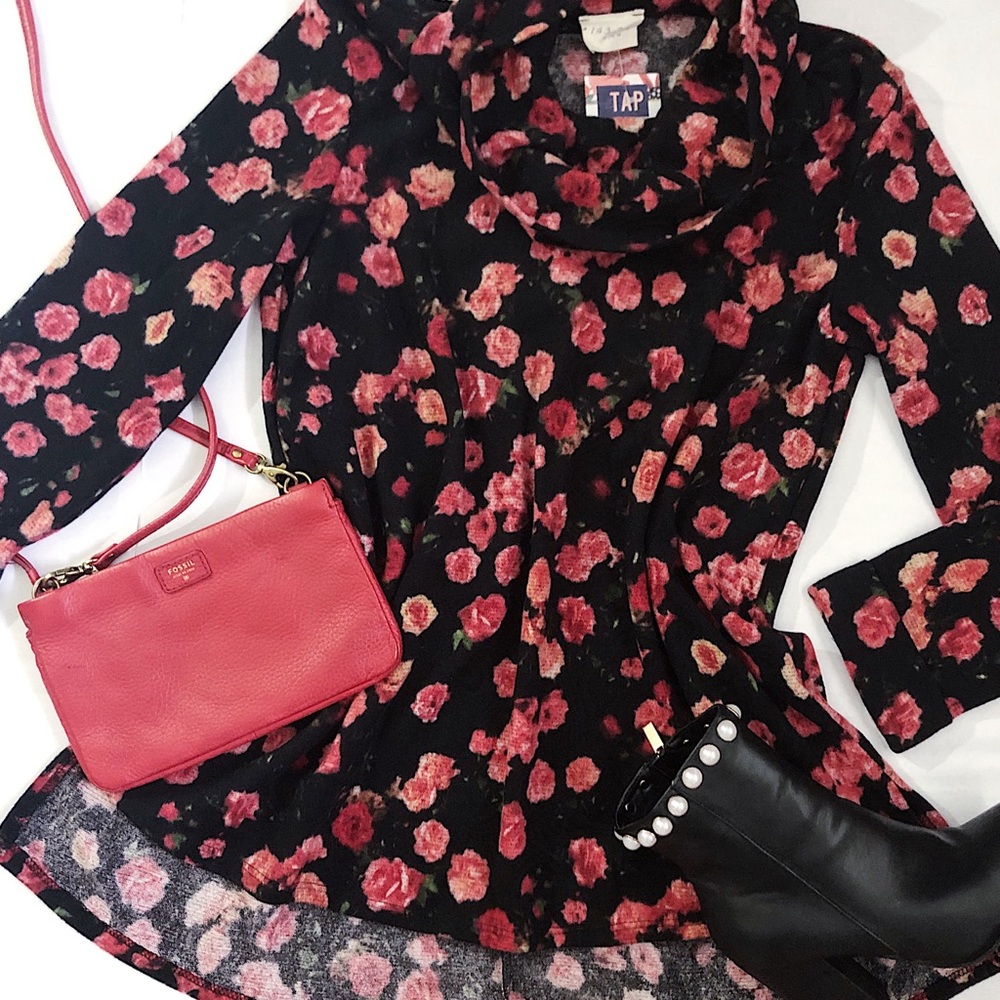 🌹 Rose 🌹 Floral Print Cowl Neck High/Low Sweater